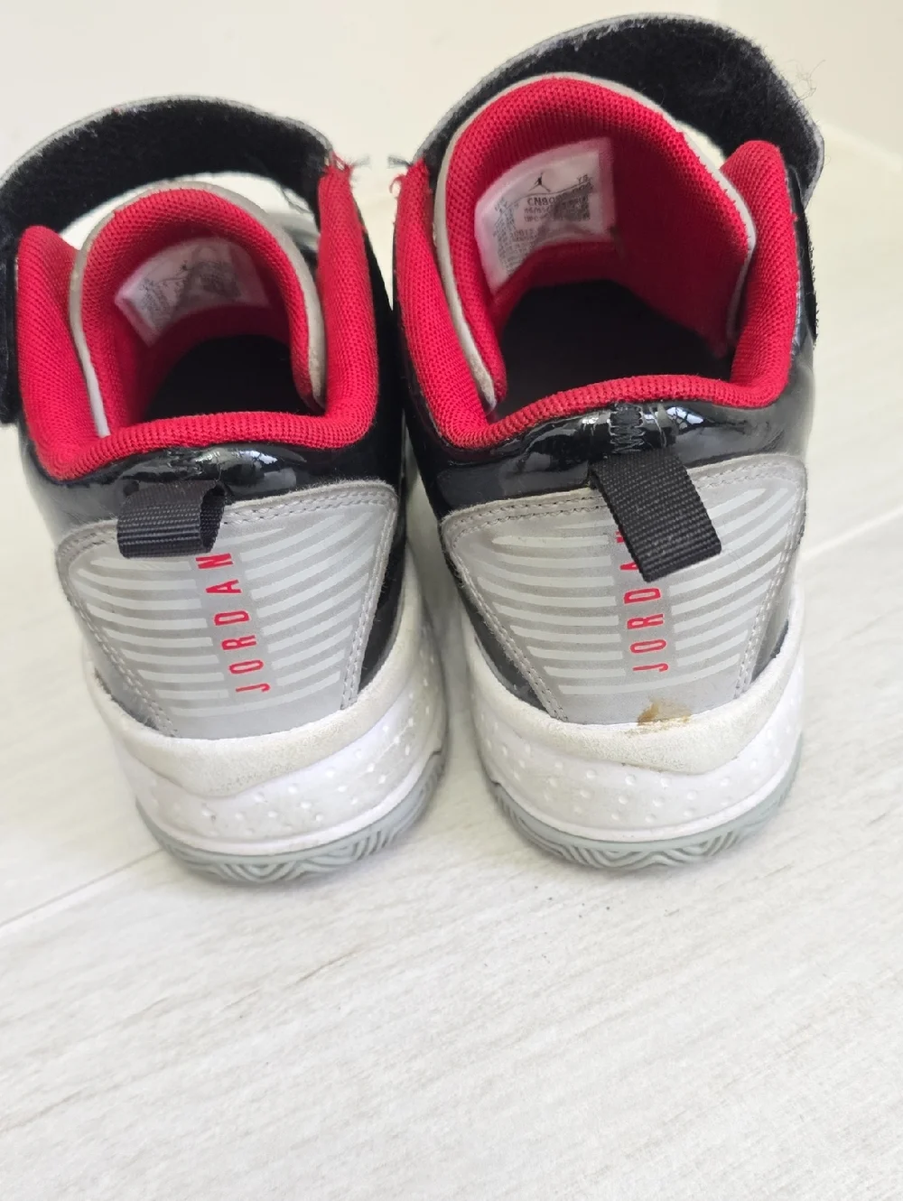 Jordan Kids Black White and Red Velcro Athletic Sneakers Boys Size 1 High Top